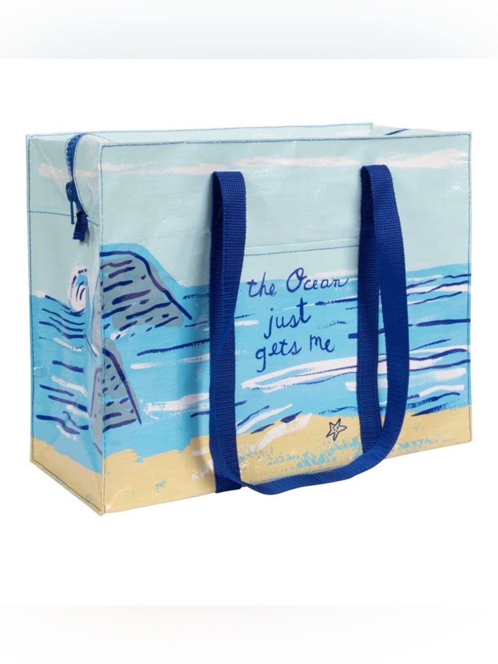 Blue Q Light Blue Ocean Print Tote with Dark Blue Handles